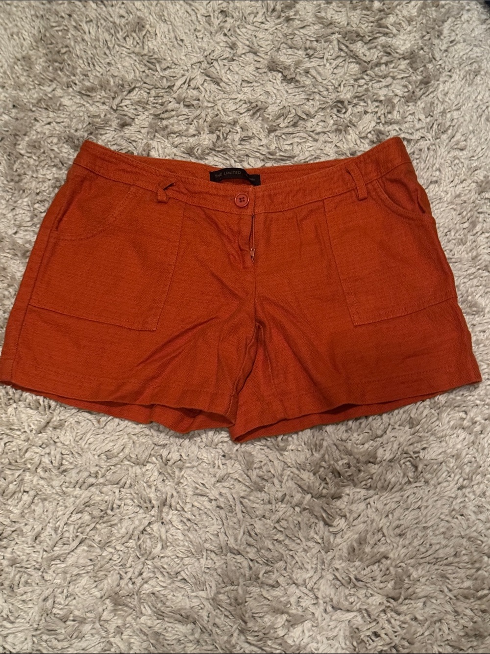 The Limited Orange Linen-Blend Patch Pocket Shorts